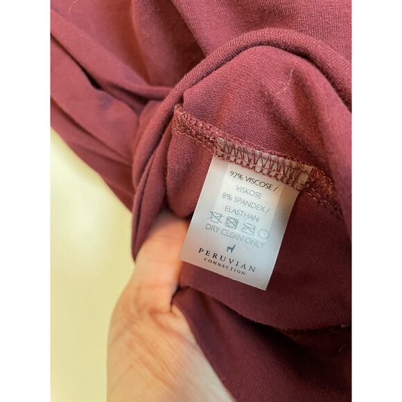 Peruvian Connection Drape Neck Top red short sleeve stretchy solid Size Large - Picture 4 of 4